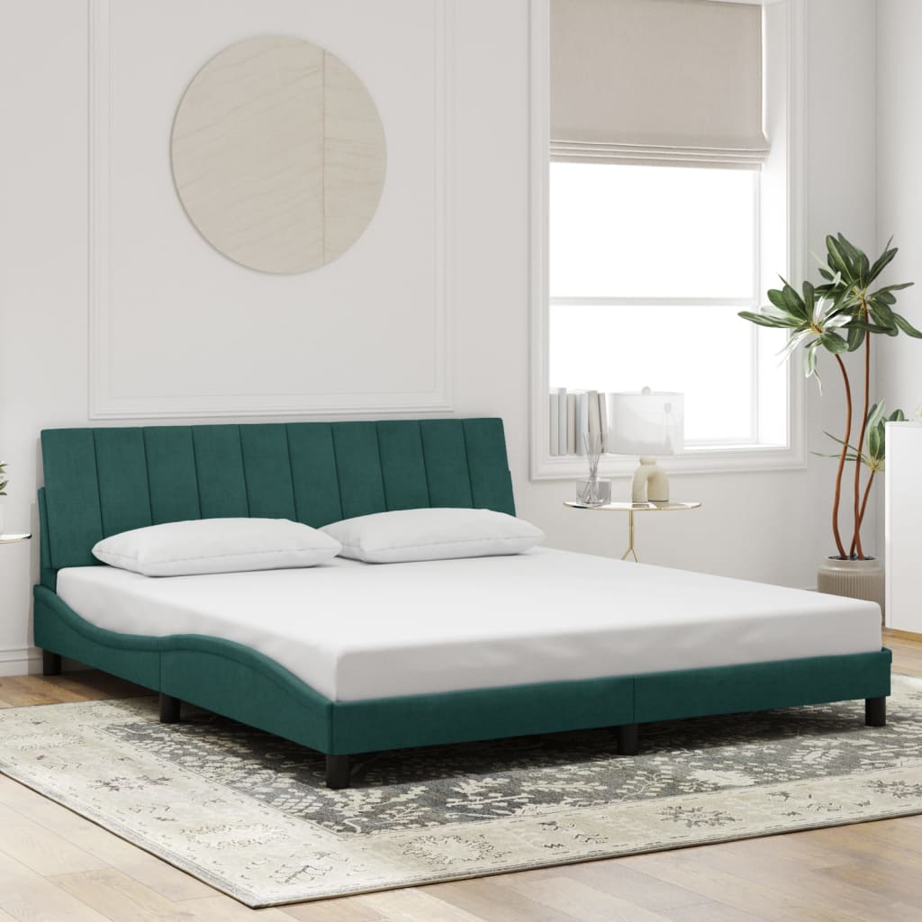 Cadre de lit avec LED sans matelas "Hanko" vert foncé 180x200 cm velours