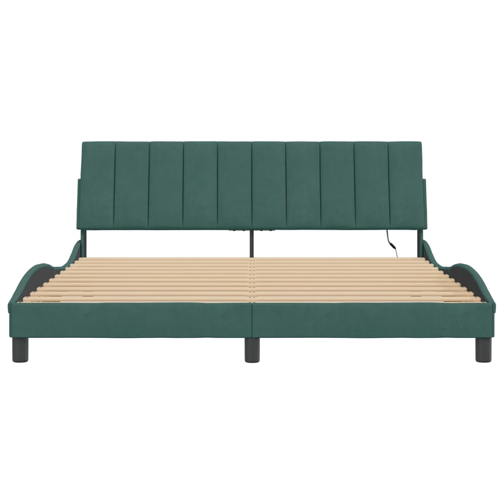 Cadre de lit avec LED sans matelas "Hanko" vert foncé 180x200 cm velours