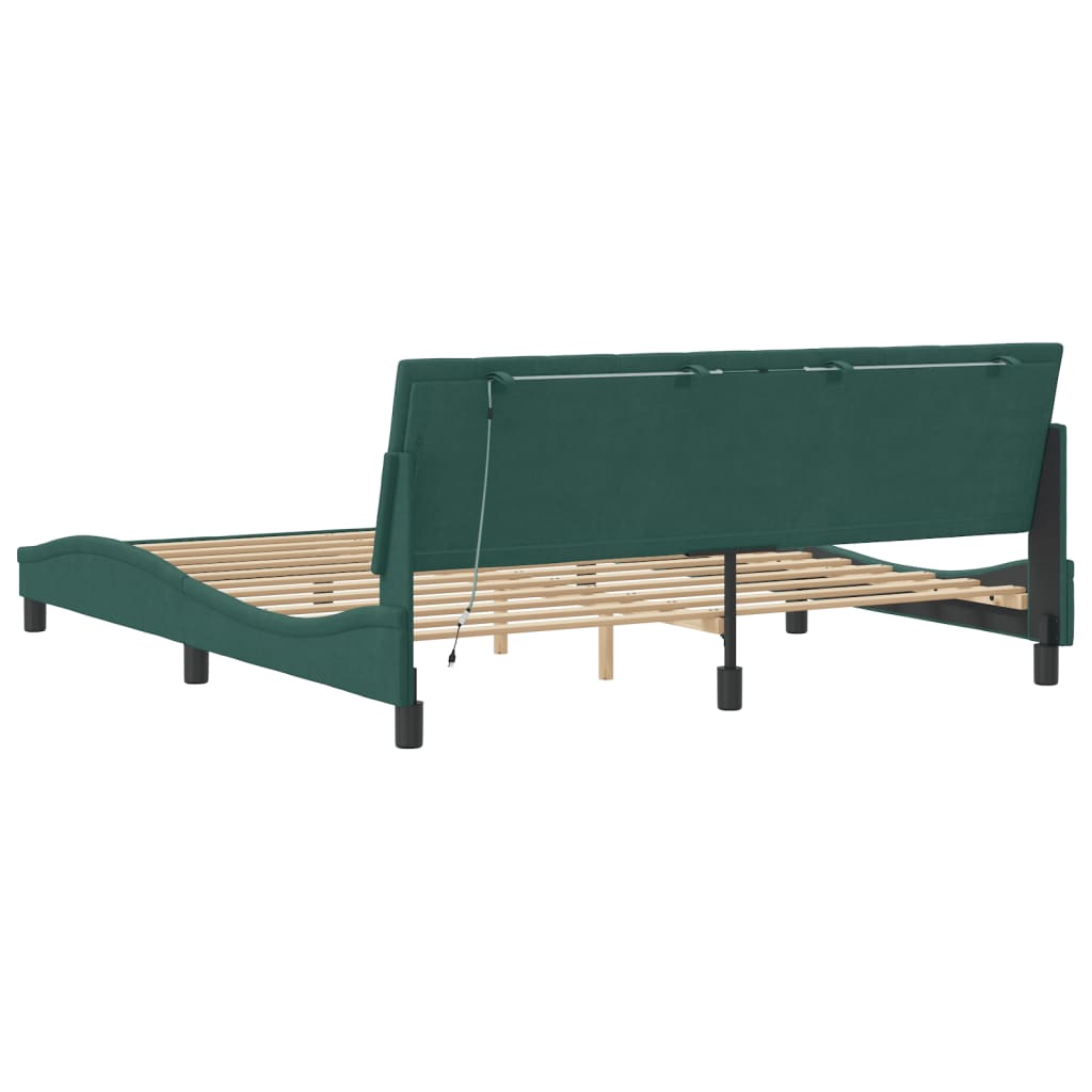 Cadre de lit avec LED sans matelas "Hanko" vert foncé 180x200 cm velours