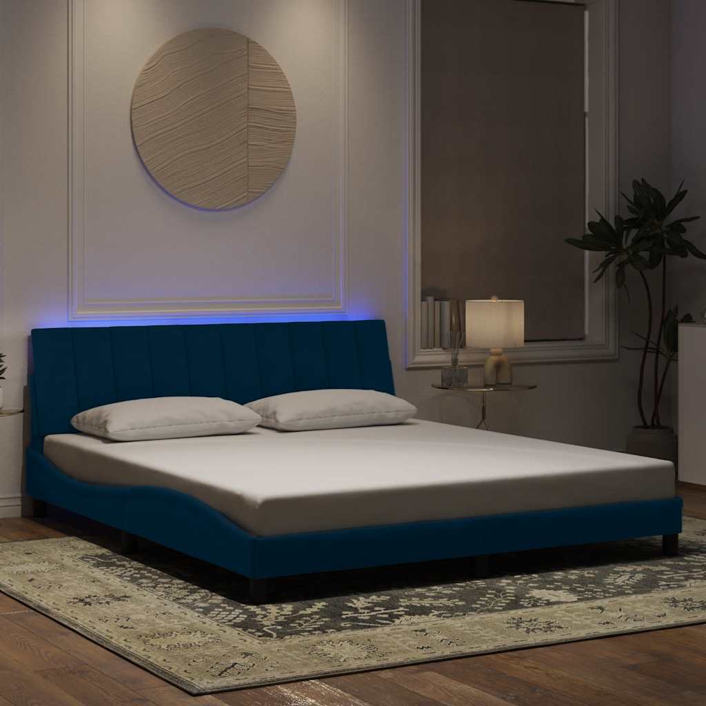Bettgestell mit LED ohne Matratze "Hanko" Blau 180x200 cm Samt