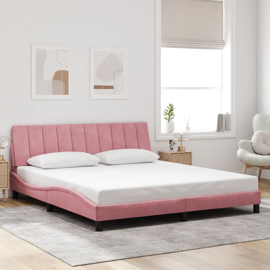 Bettgestell mit LED ohne Matratze "Hanko" Rosa 180x200 cm Samt