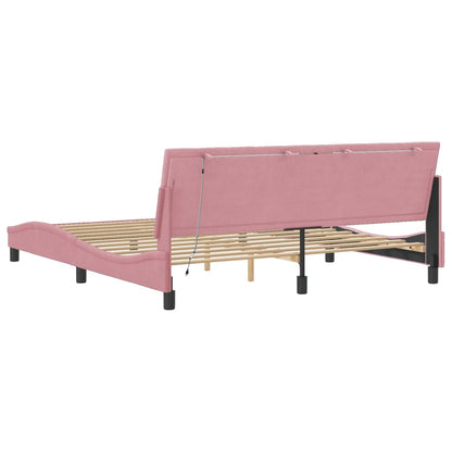 Bettgestell mit LED ohne Matratze "Hanko" Rosa 180x200 cm Samt