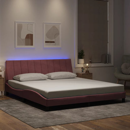 Bettgestell mit LED ohne Matratze "Hanko" Rosa 180x200 cm Samt