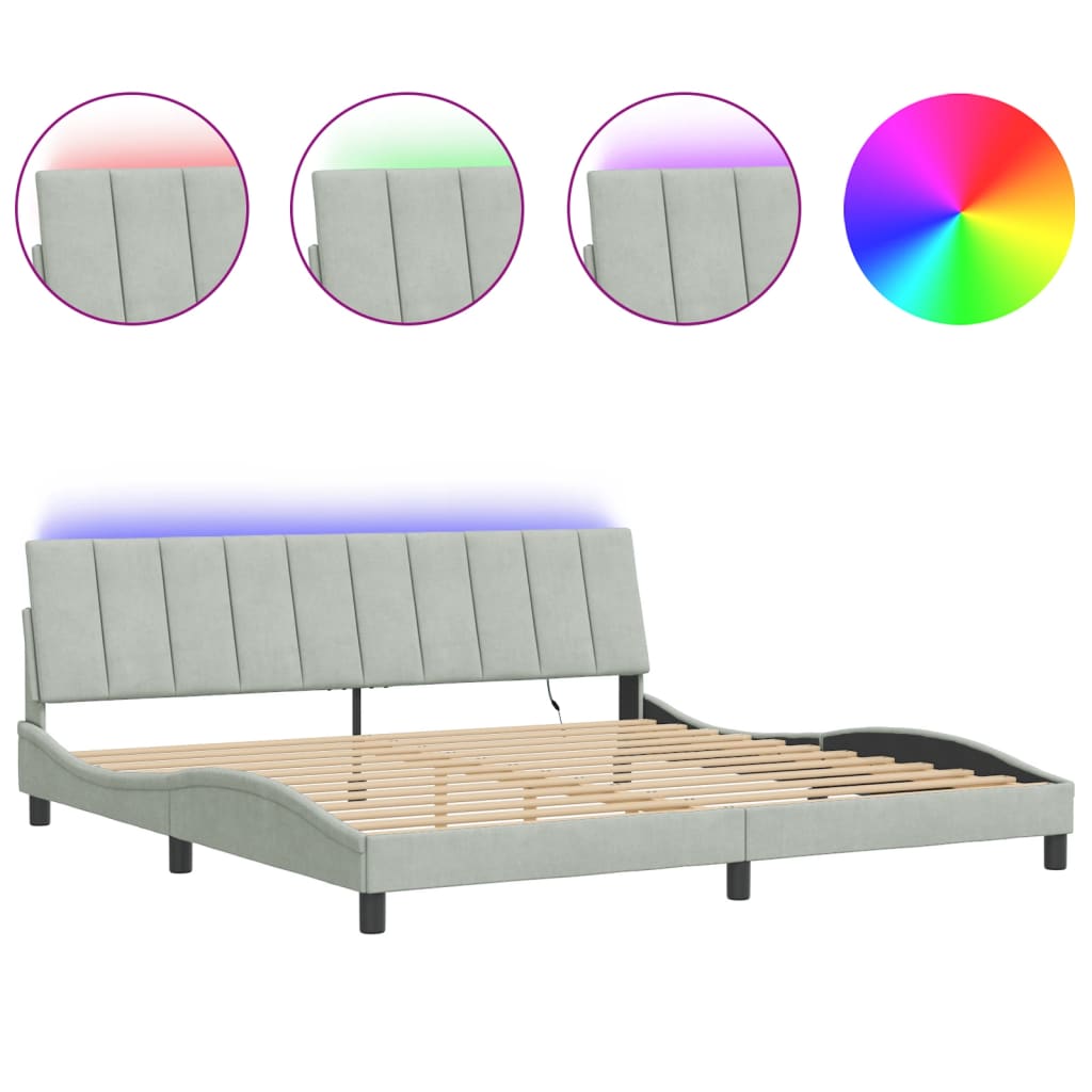 Bettgestell mit LED ohne Matratze "Hanko" Hellgrau 200x200 cm Samt