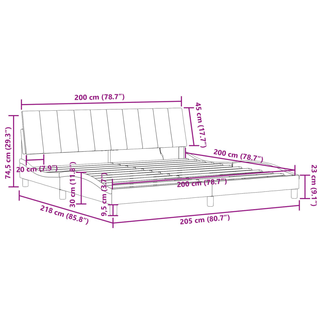 Bettgestell mit LED ohne Matratze "Hanko" Hellgrau 200x200 cm Samt