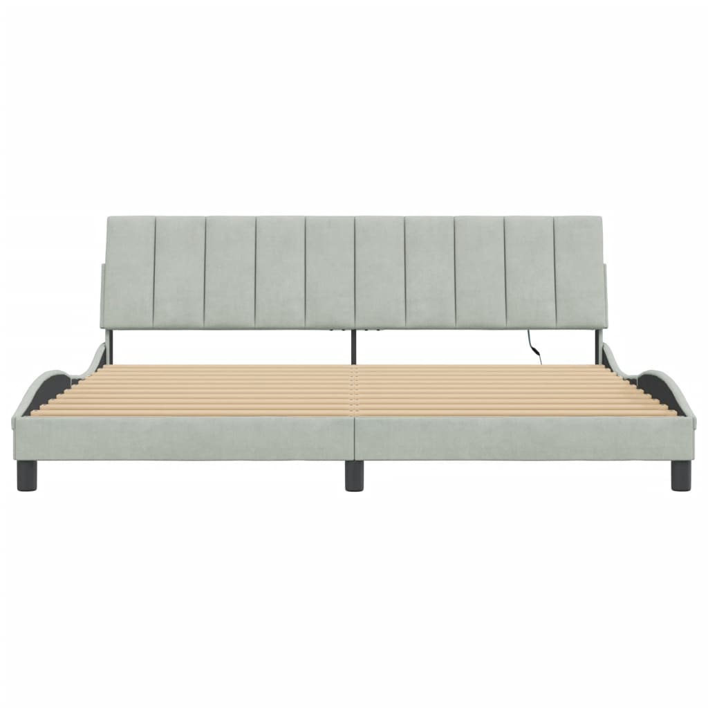 Bettgestell mit LED ohne Matratze "Hanko" Hellgrau 200x200 cm Samt