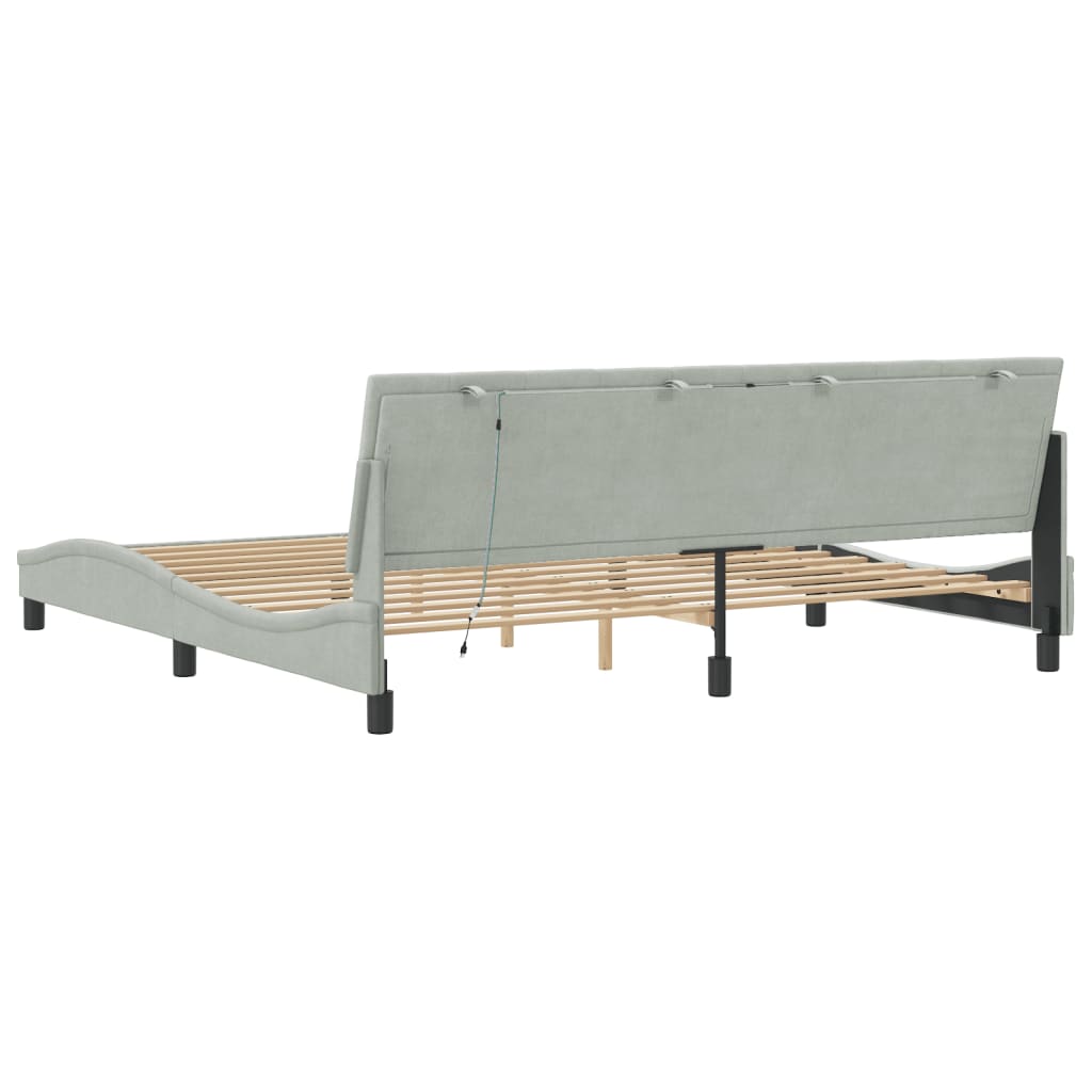 Bettgestell mit LED ohne Matratze "Hanko" Hellgrau 200x200 cm Samt