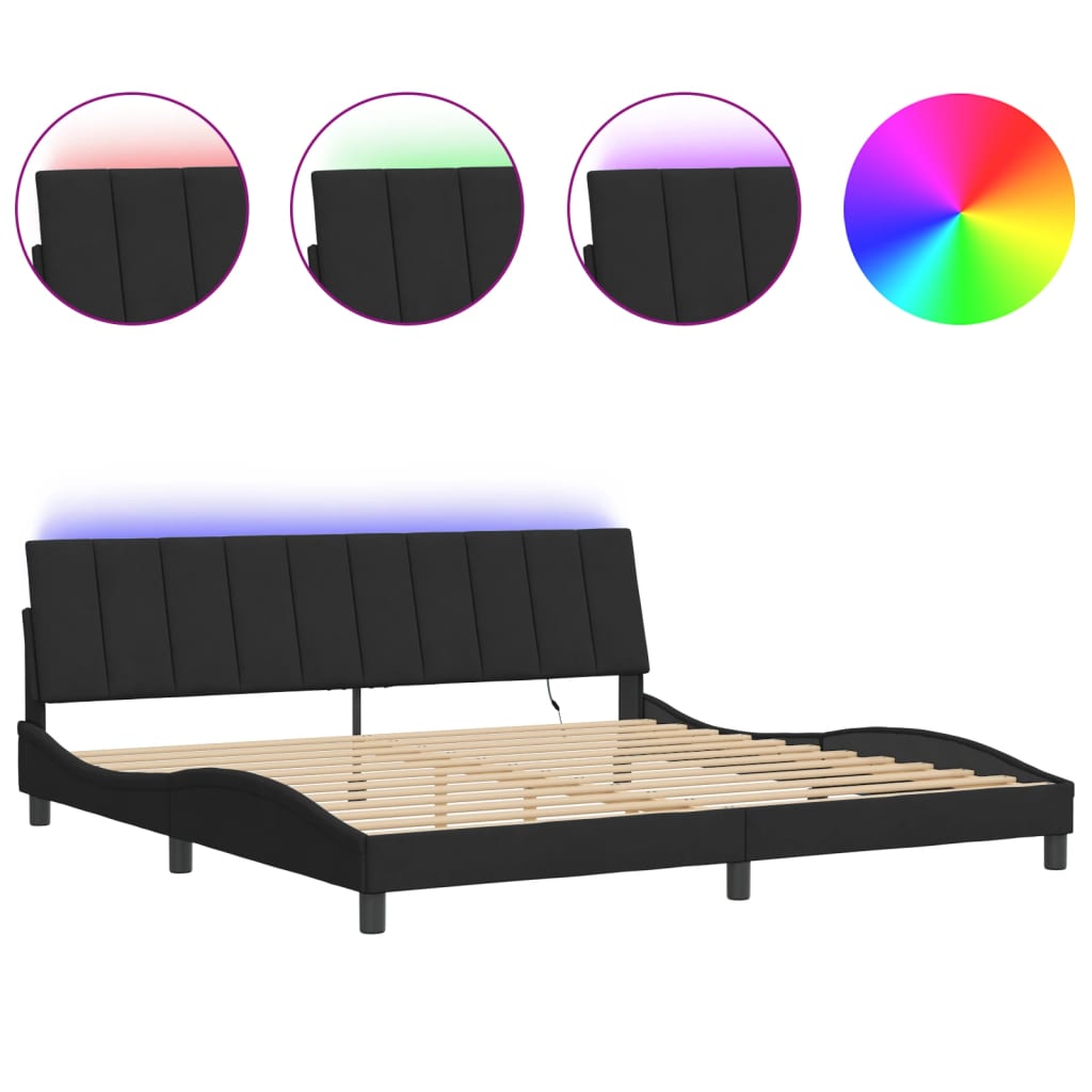Bettgestell mit LED ohne Matratze "Hanko" Schwarz 200x200 cm Samt