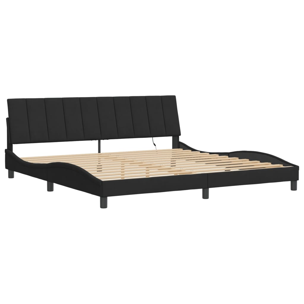 Bettgestell mit LED ohne Matratze "Hanko" Schwarz 200x200 cm Samt