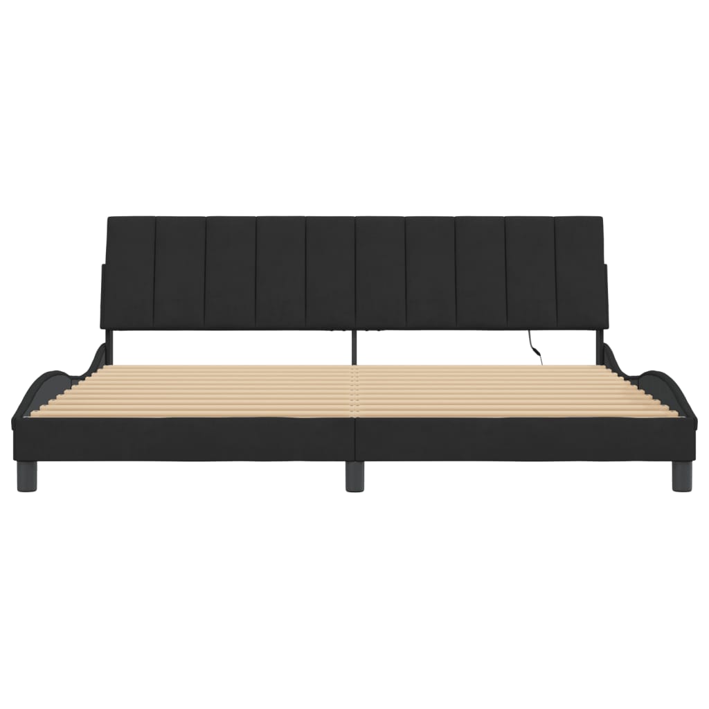 Bettgestell mit LED ohne Matratze "Hanko" Schwarz 200x200 cm Samt