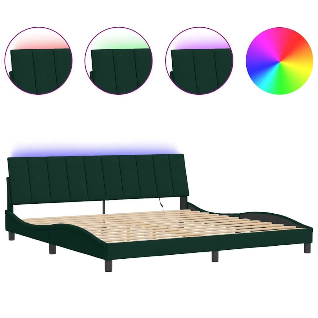 Bettgestell mit LED ohne Matratze "Hanko" Dunkelgrün 200x200 cm Samt