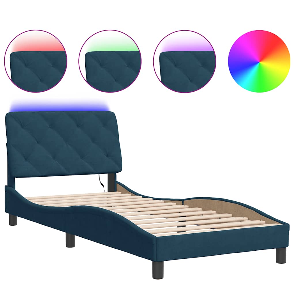 Bettgestell mit LED ohne Matratze Blau 80x200 cm Samt