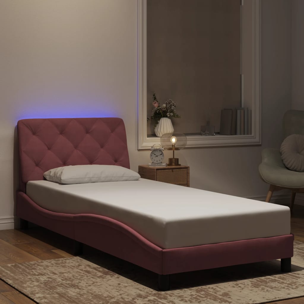 Bed frame with LED lights pink 80x200 cm velvet