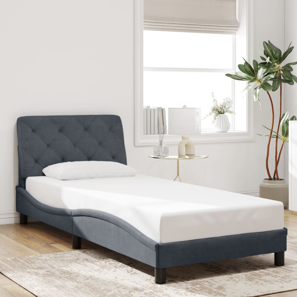 Bettgestell mit LED ohne Matratze Dunkelgrau 90x190 cm Samt