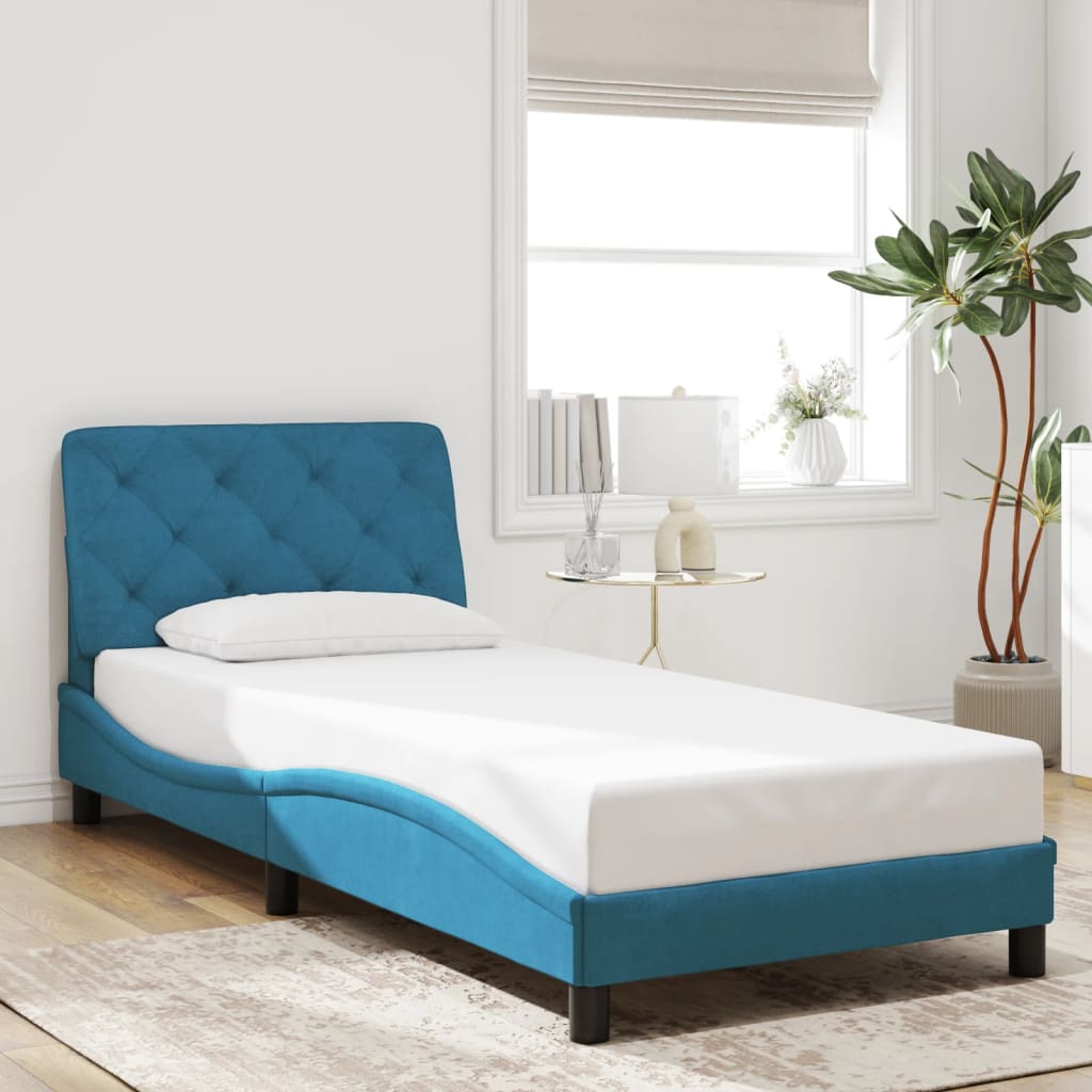 Cadre de lit avec LED sans matelas bleu 90x190 cm velours