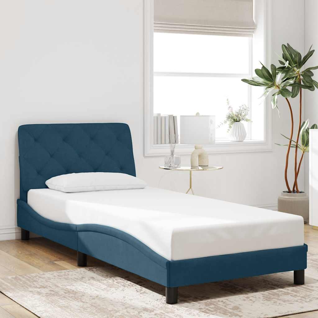 Bettgestell mit LED ohne Matratze Blau 90x190 cm Samt