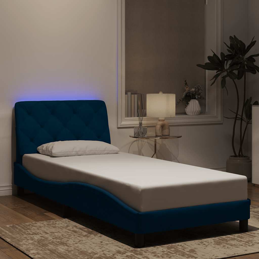 Bettgestell mit LED ohne Matratze Blau 90x190 cm Samt