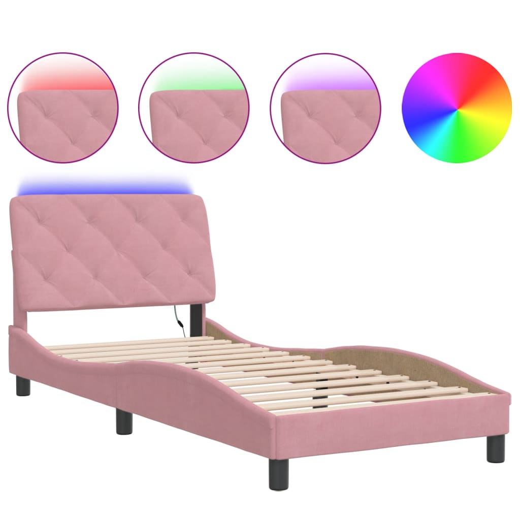 Bettgestell mit LED ohne Matratze Rosa 90x190 cm Samt