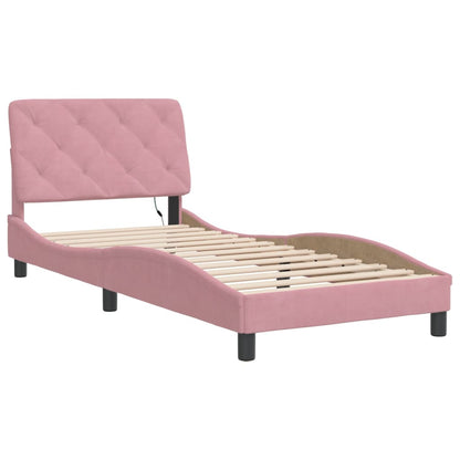 Bettgestell mit LED ohne Matratze Rosa 90x190 cm Samt