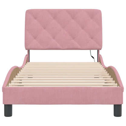 Bettgestell mit LED ohne Matratze Rosa 90x190 cm Samt
