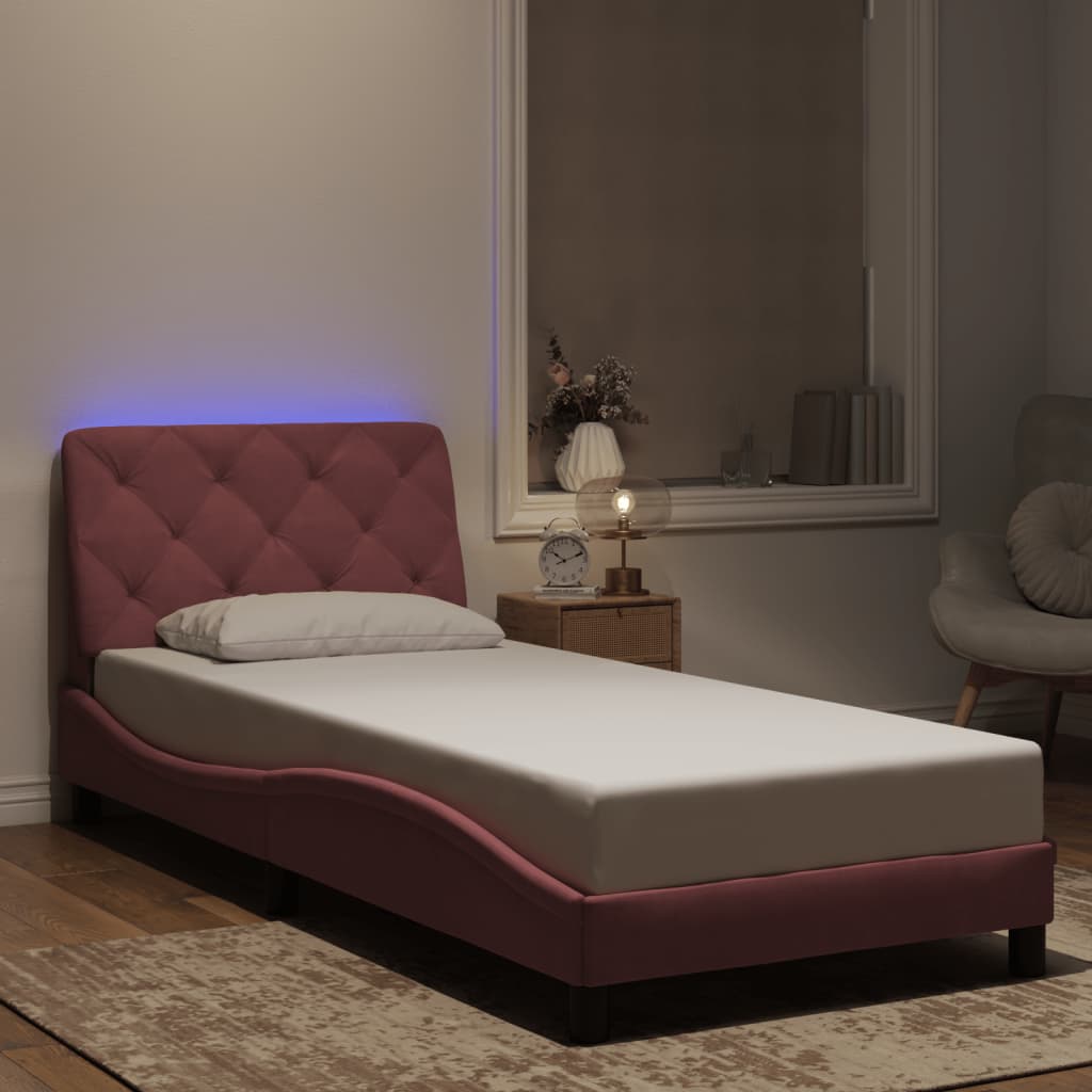 Bettgestell mit LED ohne Matratze Rosa 90x190 cm Samt