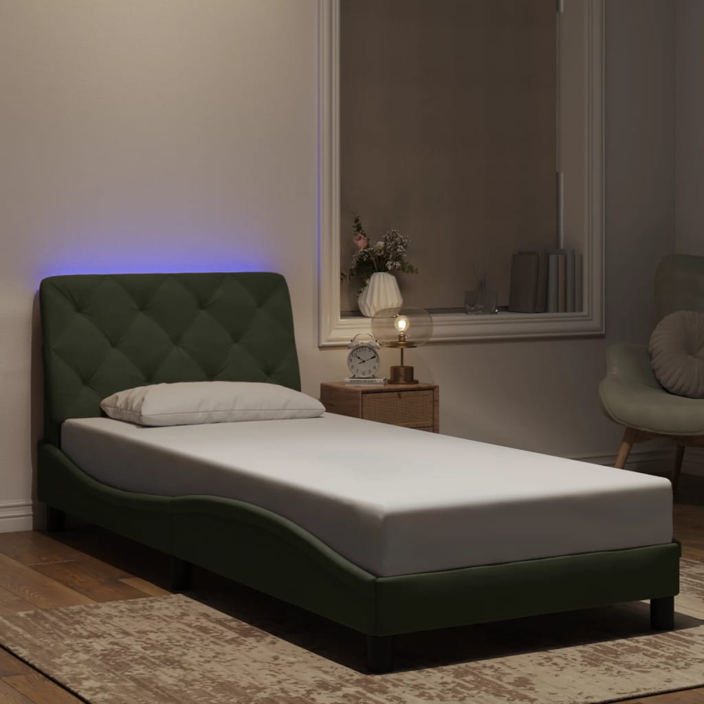 Bettgestell mit LED ohne Matratze Hellgrau 90x200 cm Samt