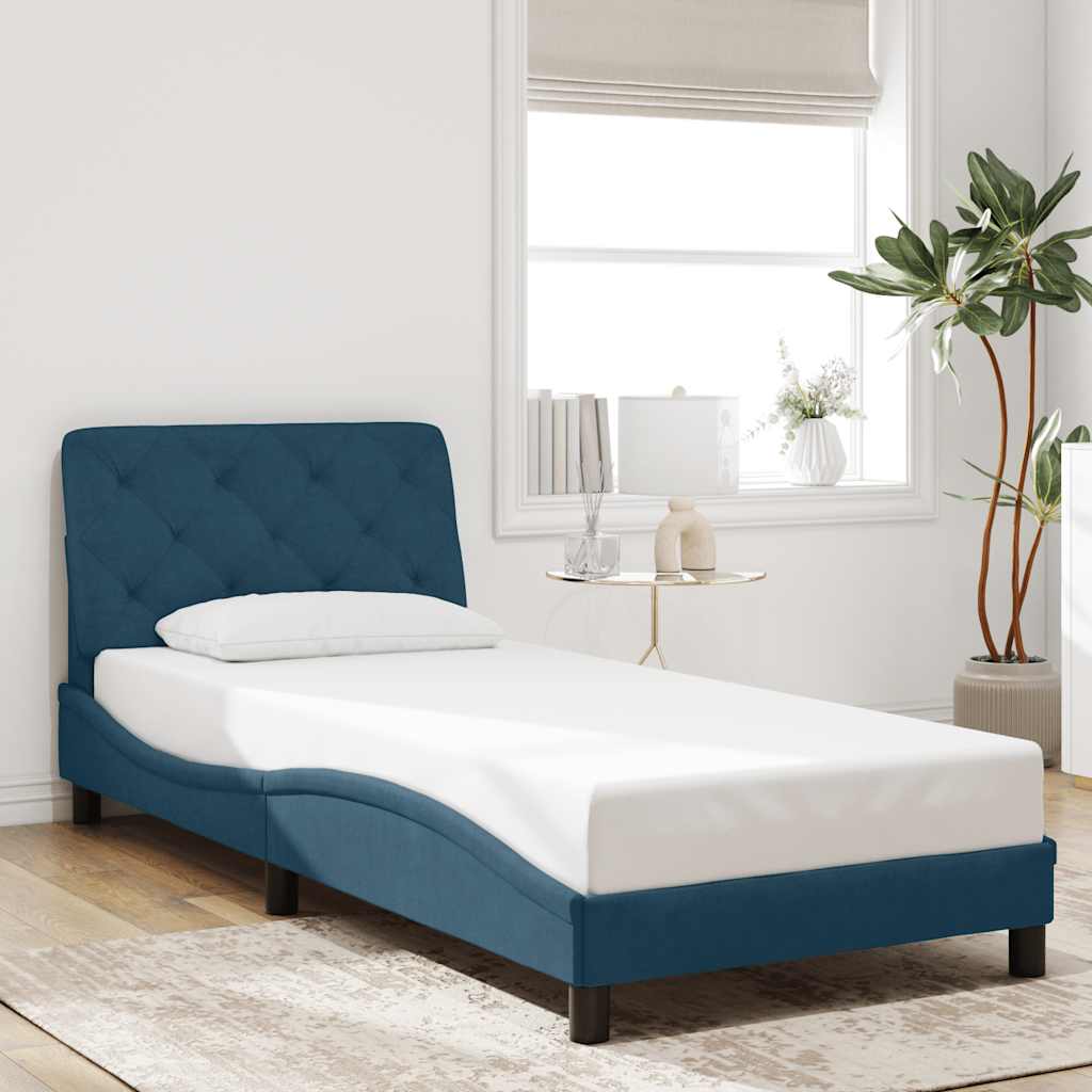 Bettgestell mit LED ohne Matratze Blau 90x200 cm Samt