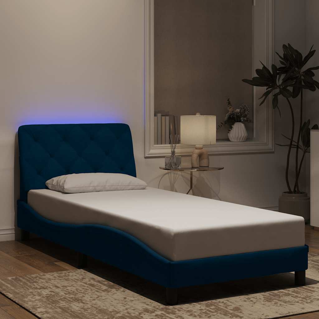Bettgestell mit LED ohne Matratze Blau 90x200 cm Samt