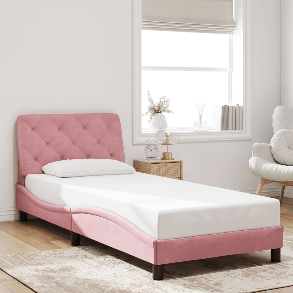 Bettgestell mit LED ohne Matratze Rosa 90x200 cm Samt