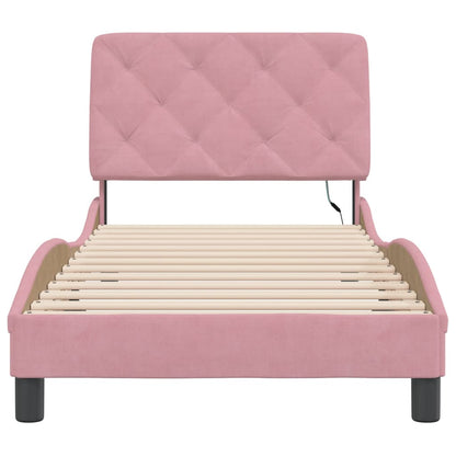 Bettgestell mit LED ohne Matratze Rosa 90x200 cm Samt
