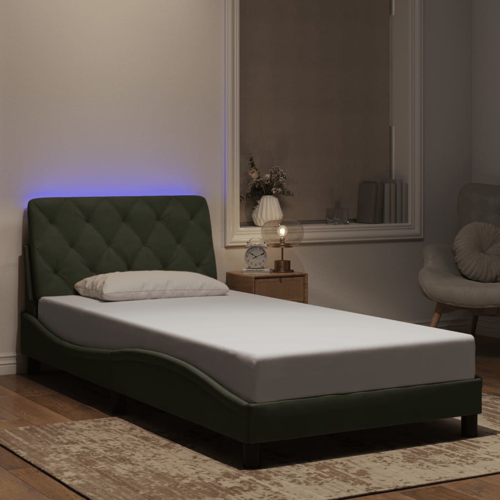 Bettgestell mit LED ohne Matratze Hellgrau 100x200 cm Samt