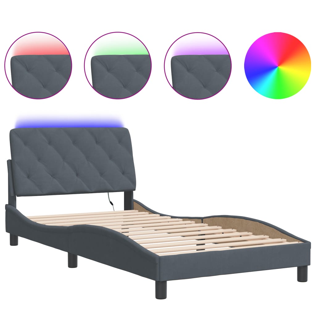 Bettgestell mit LED ohne Matratze Dunkelgrau 100x200 cm Samt