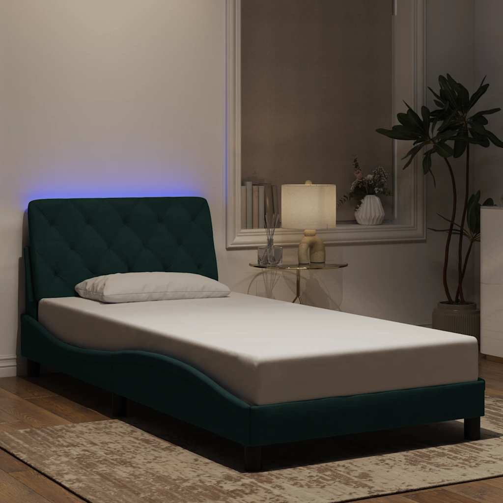 Bettgestell mit LED ohne Matratze Dunkelgrün 100x200 cm Samt