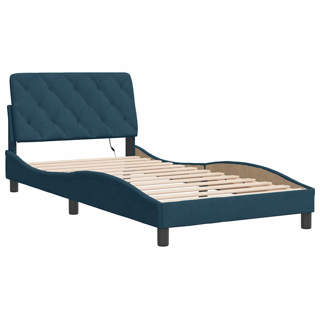 Bettgestell mit LED ohne Matratze Blau 100x200 cm Samt