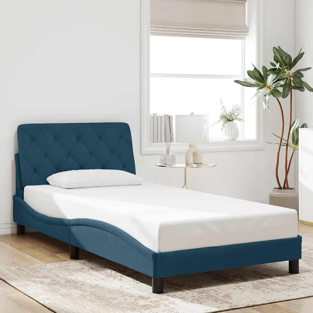Bettgestell mit LED ohne Matratze Blau 100x200 cm Samt