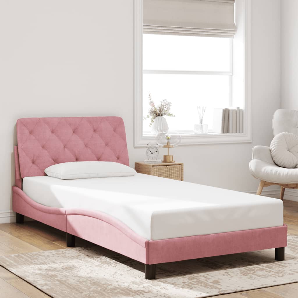 Bettgestell mit LED ohne Matratze Rosa 100x200 cm Samt