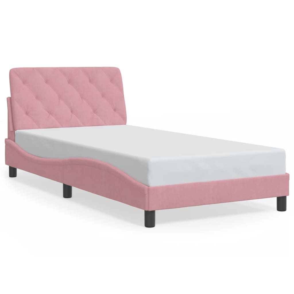 Bettgestell mit LED ohne Matratze Rosa 100x200 cm Samt