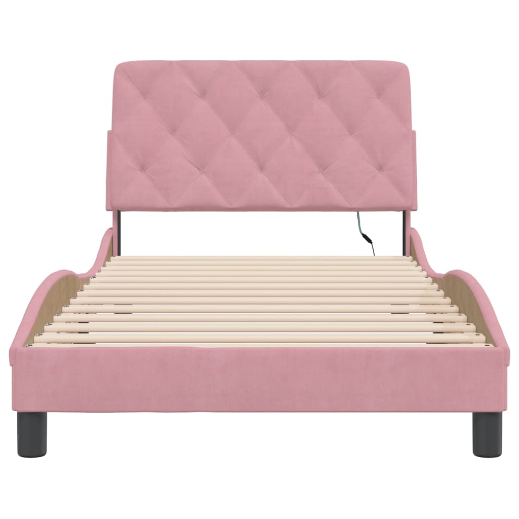 Bettgestell mit LED ohne Matratze Rosa 100x200 cm Samt