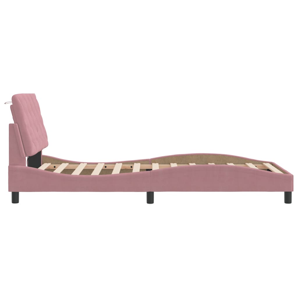 Bettgestell mit LED ohne Matratze Rosa 100x200 cm Samt