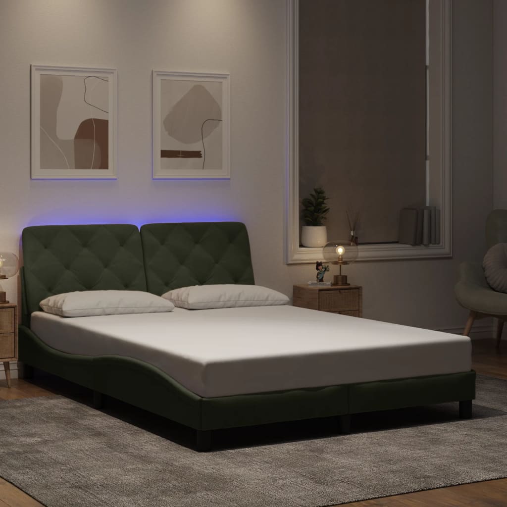 Bettgestell mit LED ohne Matratze Hellgrau 120x200 cm Samt