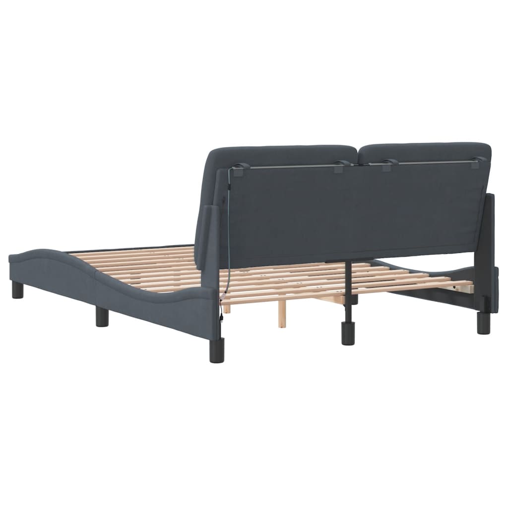 Bettgestell mit LED ohne Matratze Dunkelgrau 120x200 cm Samt