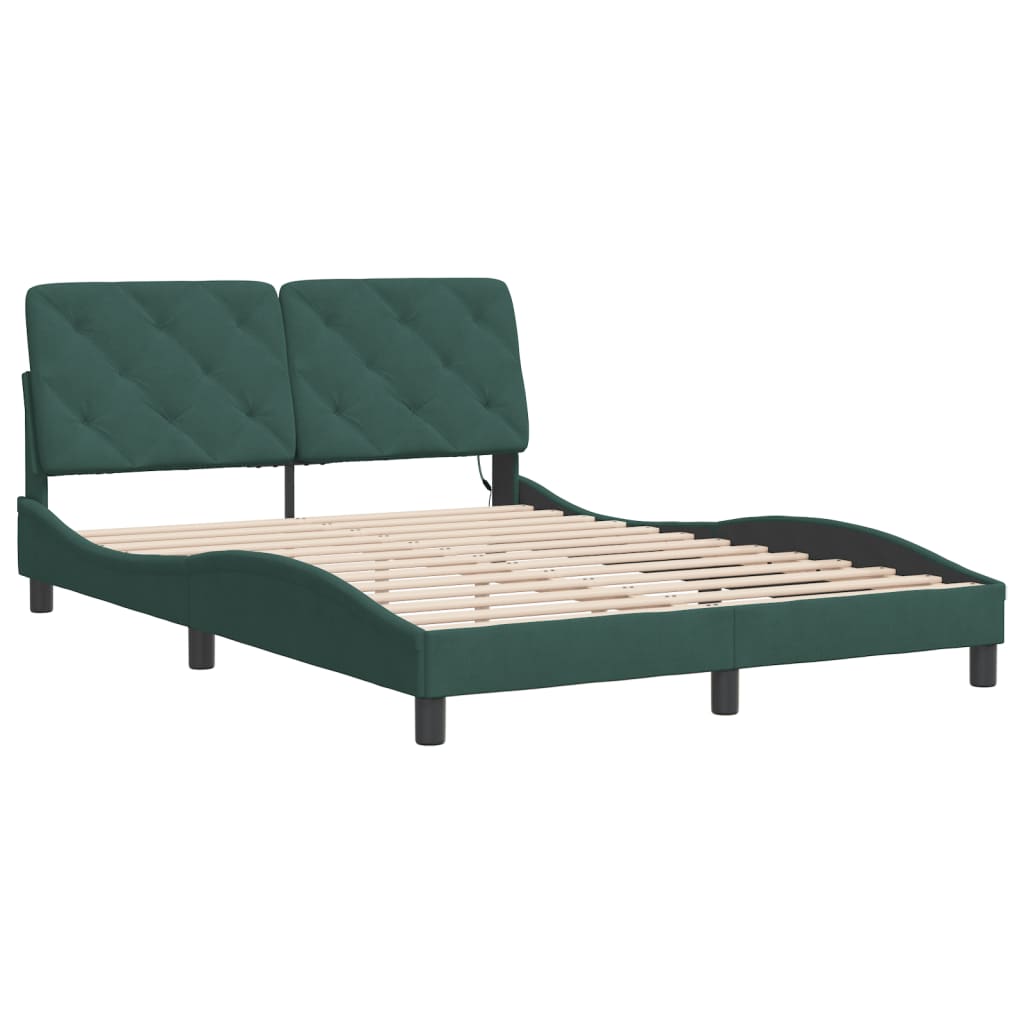 Cadre de lit avec LED sans matelas vert foncé 120x200 cm velours