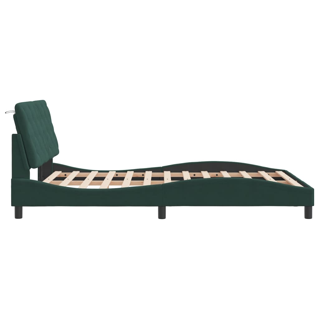 Cadre de lit avec LED sans matelas vert foncé 120x200 cm velours