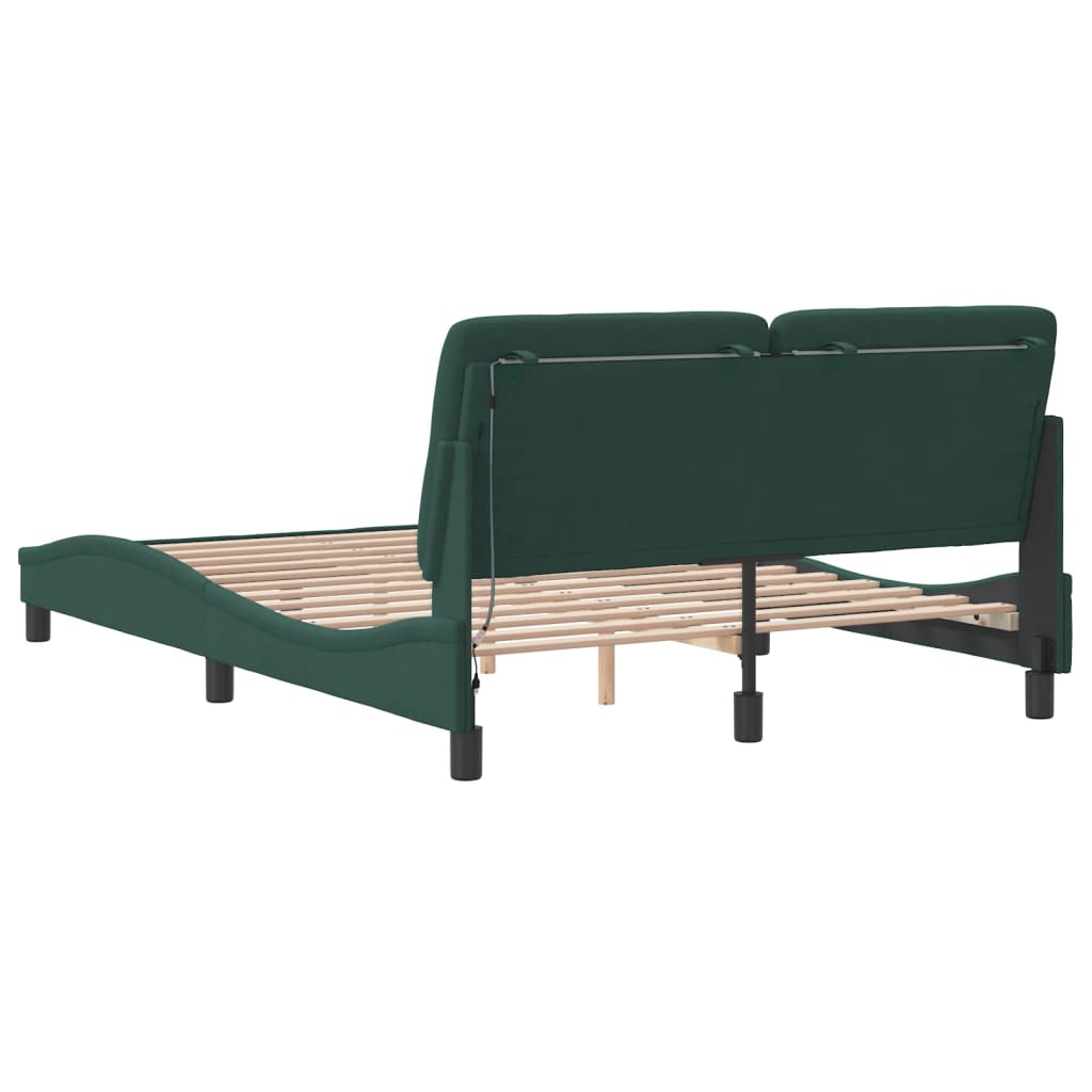 Cadre de lit avec LED sans matelas vert foncé 120x200 cm velours