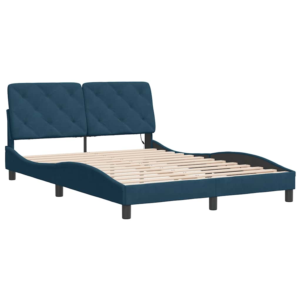 Bettgestell mit LED ohne Matratze Blau 120x200 cm Samt