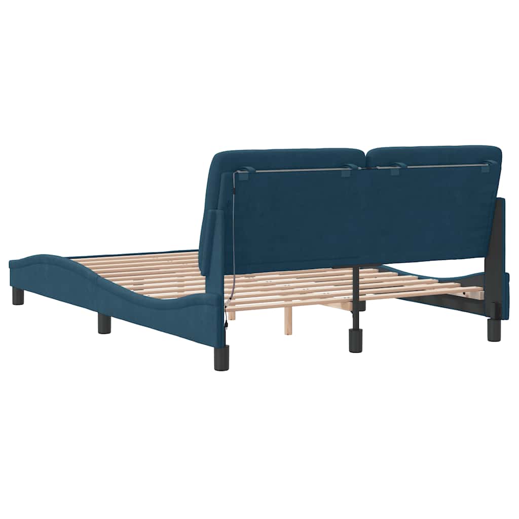 Bettgestell mit LED ohne Matratze Blau 120x200 cm Samt