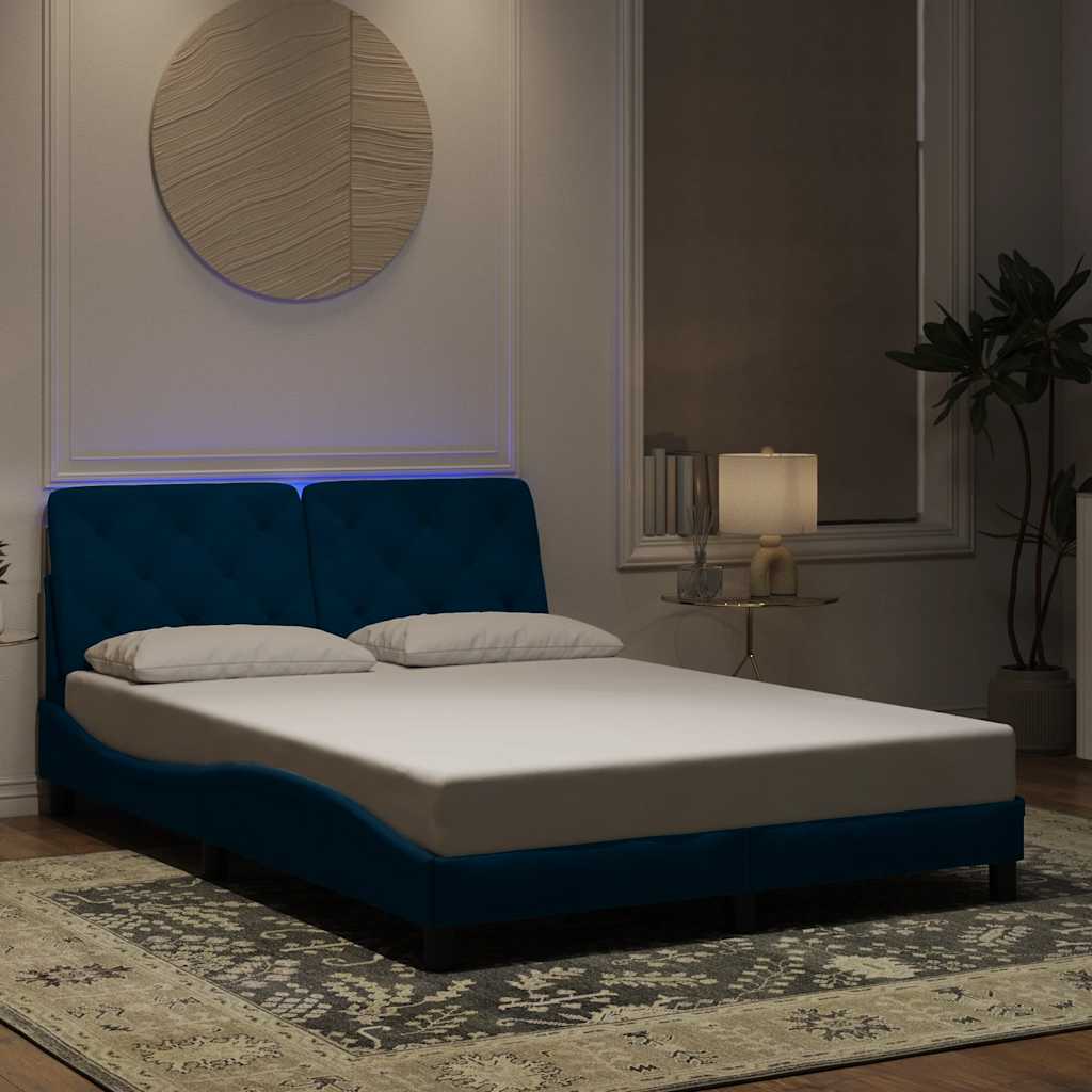 Bettgestell mit LED ohne Matratze Blau 120x200 cm Samt
