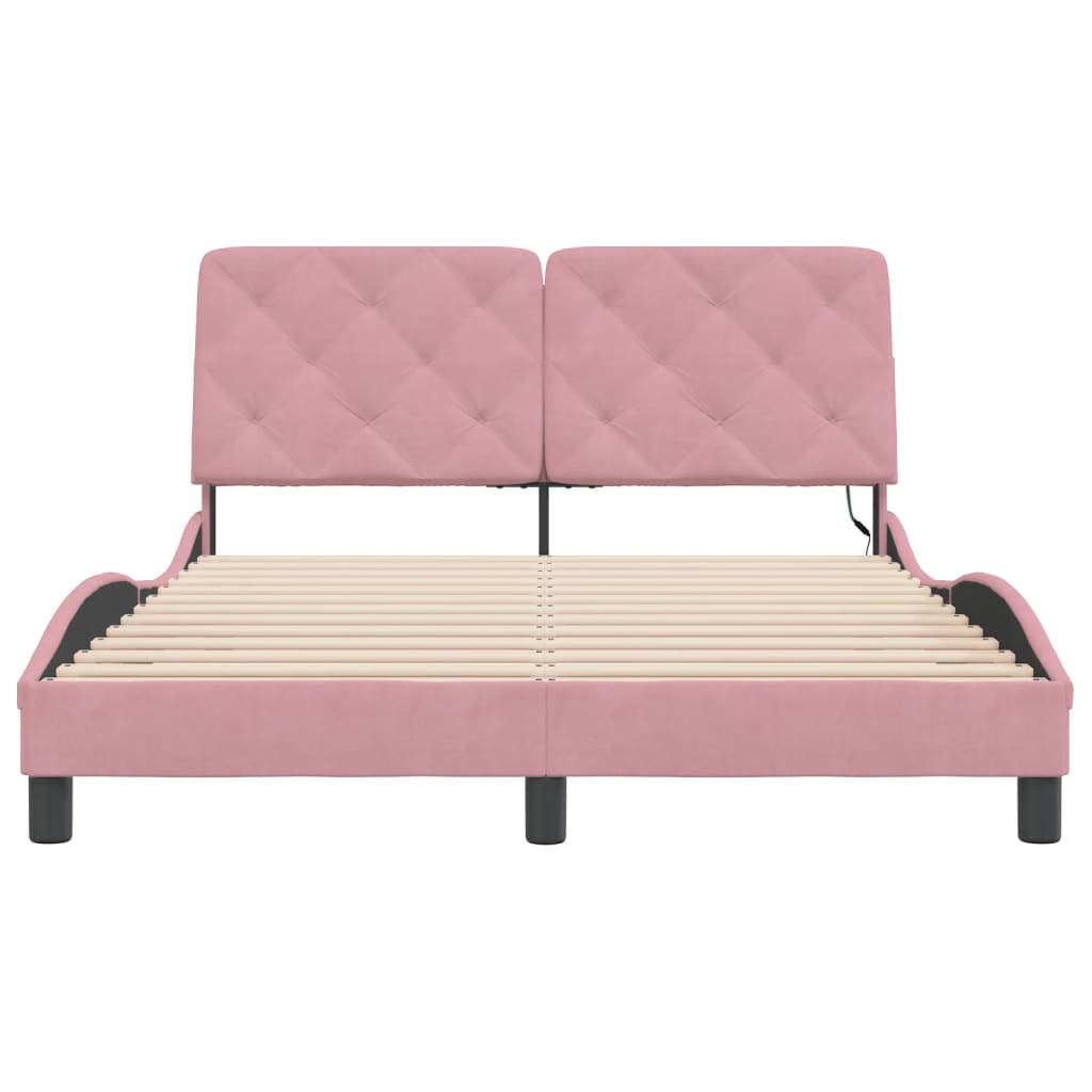 Bettgestell mit LED ohne Matratze Rosa 120x200 cm Samt