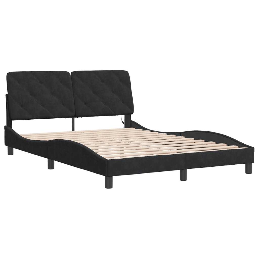 Bettgestell mit LED ohne Matratze Schwarz 140x190 cm Samt
