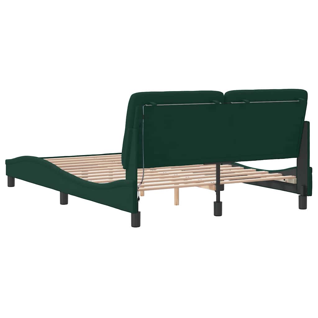 Bettgestell mit LED ohne Matratze Dunkelgrün 140x190 cm Samt